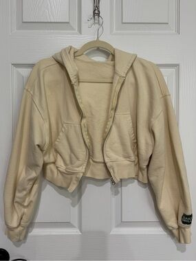 Daily Drills Neutral Beige Cropped Zip Up Hoodie